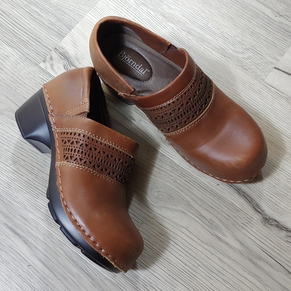 Bjorndal Elana Brown Leather Mules Arch Support Sz 6 New